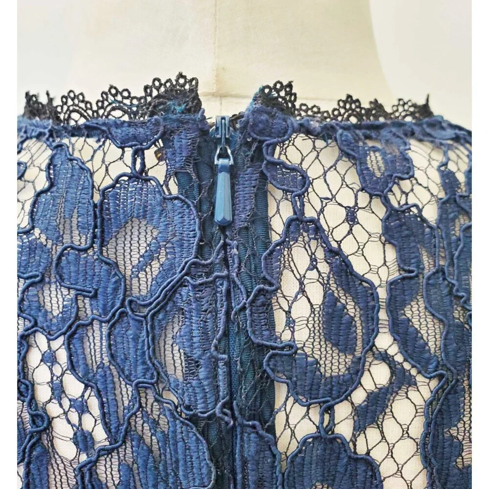 Alexis Womens Pollie Illusion Voulant Bodysuit Lace Top Blouse Navy - NWT M